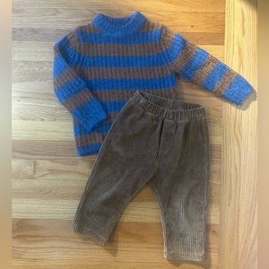 ZARA Baby elastic waist, pull on corduroy pants with matching wool sweater